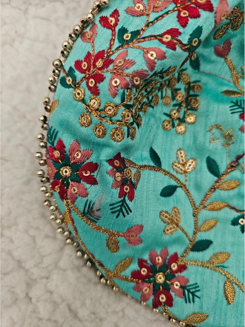 New Handmade Potli Bag Pouch Beads Embroidered Small Boho Multicolor 15.5 Long - Picture 3 of 13